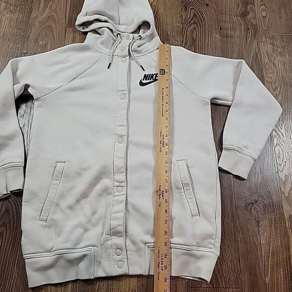 Nike Sportswear Rally Hooded Jacket Womens Small Beige Snap Sweatshirt Long Slv - Picture 5 of 8